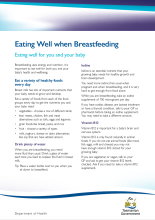 Thumbnail image of the fact sheet outlining how to eat well during breastfeeding